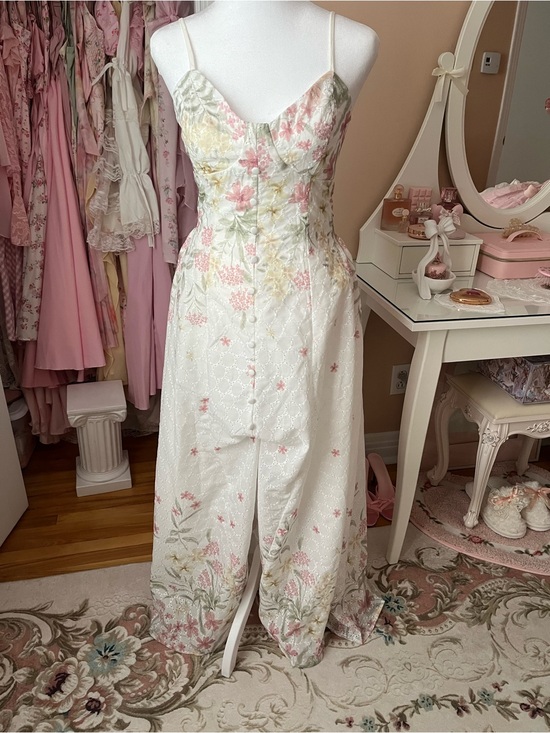 Enchnt Dresses & Skirts - Floral Ivory Maxi Dress with Pink & Green Accents